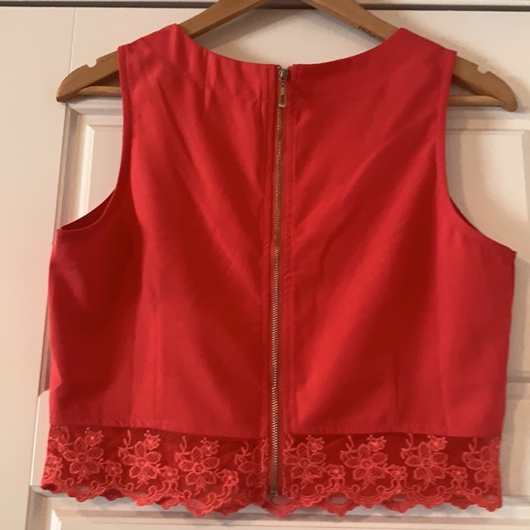Lulus Baltic border coral color crop top lace - Picture 8 of 8